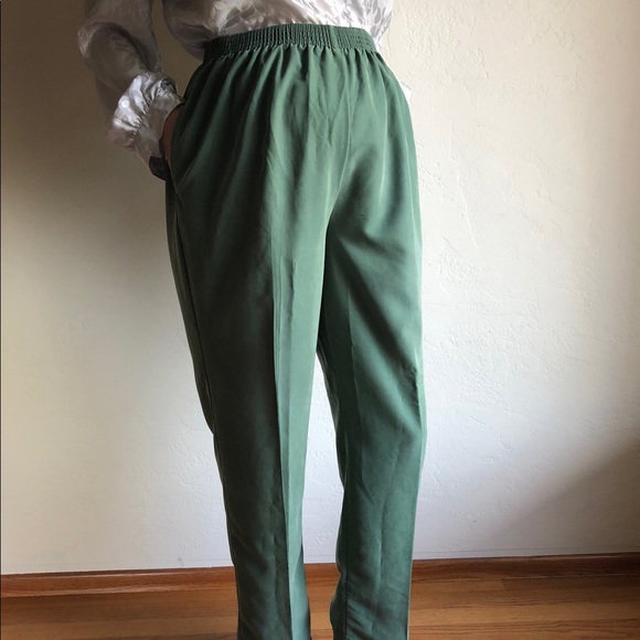Vintage Pants - [vintage] high waist emerald green lounge pants